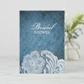 素朴なネイビーブルーの麻のレースを使ったカントリー風の結婚前お披露目パーティー 招待状 (スタンド正面)