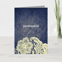 素朴なネイビーブルーの麻レースカントリーウェディング 招待状