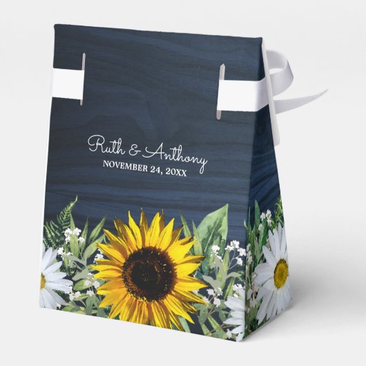 素朴なネイビーブルーサンフラワー|デイジーウェディングのお願いボックス フェイバーボックス (裏面サイド)