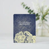 素朴なネイビーブルーバーラップレースの田舎の結婚式 招待状 (スタンド正面)