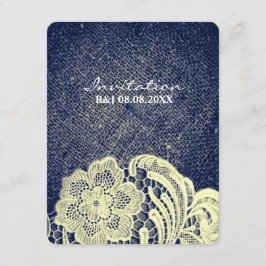 素朴なネイビーブルーバーラップレースの田舎の結婚式 招待状