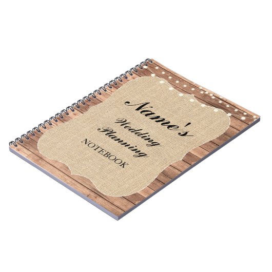 素朴なノートの結婚式の計画のバーラップのノート ノートブック (左側)