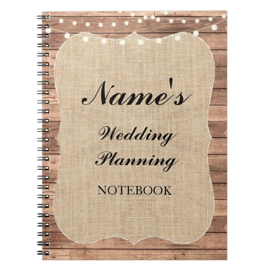 素朴なノートの結婚式の計画のバーラップのノート ノートブック (正面)