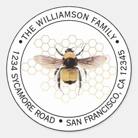 素朴なハチの丸型返送先住所ラベル ラウンドシール (正面)