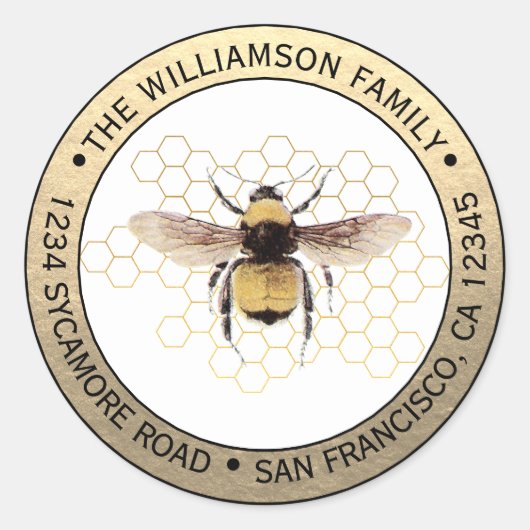 素朴なハチ丸型返送先住所ラベル ラウンドシール (正面)