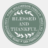 素朴なハッピータンクスギビング　グリーン　戻り住所 ラウンドシール (正面)