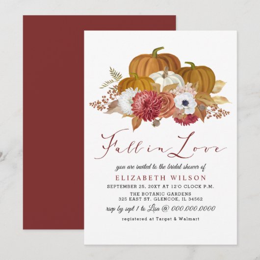 素朴なハロウィンのかぼちゃ オータム フォール ブライダルシャワー 招待状 (正面/裏面)