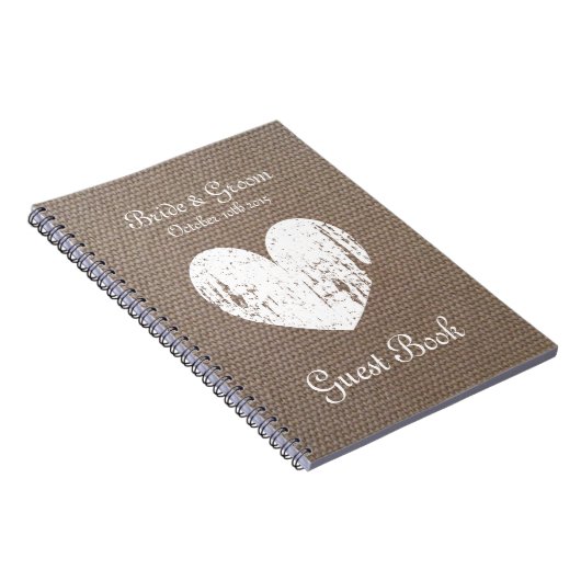 素朴なハートのデザインのバーラップの結婚式の来客名簿 ノートブック (右側)