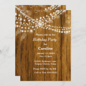 素朴なハート型の吊り下げ照明が飾られた誕生日パーティー 招待状 (正面/裏面)