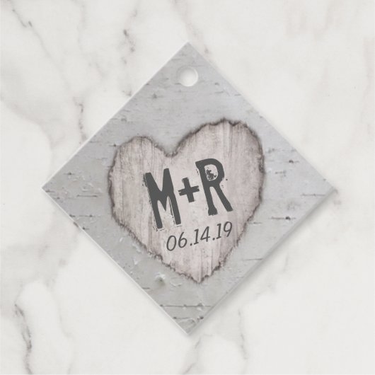 素朴なハート型イニシャル　バーチの木　結婚式 フェイバータグ (正面)