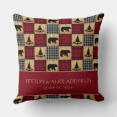 素朴なバイソンチェッククマの結婚記念日 クッション (裏面)