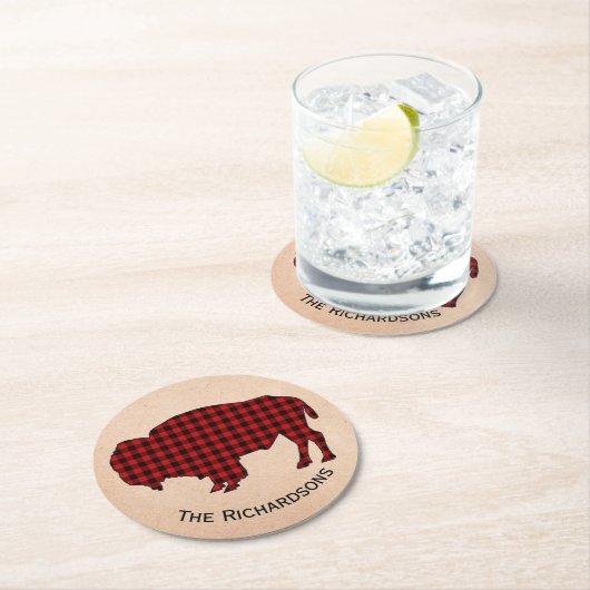 素朴なバッファローのパーソナライズなペーパーコースター ラウンドペーパーコースター (インサイチュ)