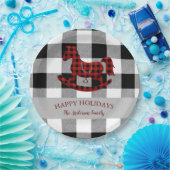 素朴なバッファローのプレイドロッキングホース幸せな休日 ペーパープレート (パーティー)