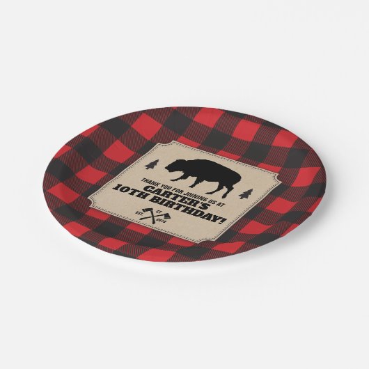 素朴なバッファローの格子縞のバイソンのクラフトの一見のパネルのパーティー ペーパープレート (アングル)