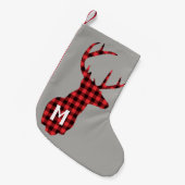 素朴なバッファローの格子縞の赤い黒によってカスタマイズシカ スモールクリスマスストッキング (正面 (吊り時))