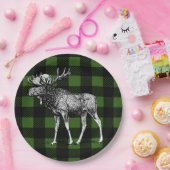 素朴なバッファローの点検の格子縞及びアメリカヘラジカ ペーパープレート (パーティー)