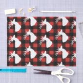 素朴なバッファローの点検の格子縞及び白いシカのシルエット 薄葉紙 (クラフト)