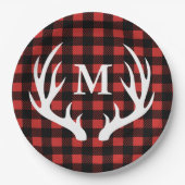 素朴なバッファローの点検の格子縞及び白いシカの(雄ジカの)枝角 ペーパープレート (正面)