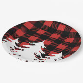 素朴なバッファローの点検の格子縞及び白い森林木 ペーパープレート (アングル)