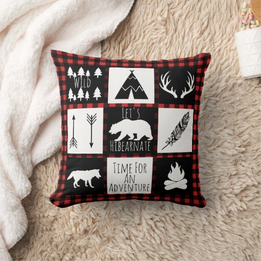 素朴なバッファローの点検の格子縞及び荒野動物 クッション (ブランケット)