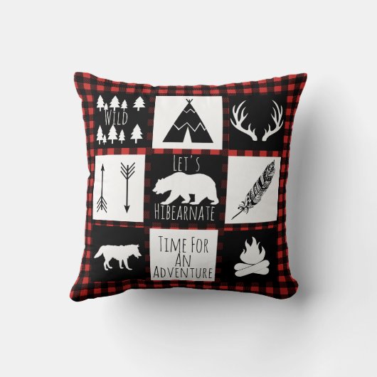 素朴なバッファローの点検の格子縞及び荒野動物 クッション (裏面)