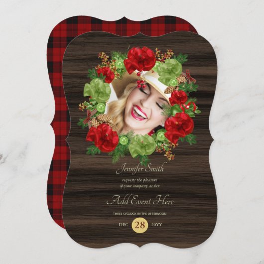 素朴なバフアロープレイドの写真リース　現代のあらゆるイベント 招待状 (正面/裏面)