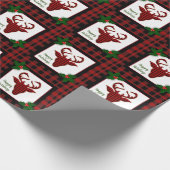 素朴なバフアロープレイドの鹿の頭のクリスマス ラッピングペーパー (角)