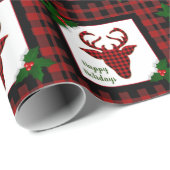 素朴なバフアロープレイドの鹿の頭のクリスマス ラッピングペーパー (ロールコーナー)