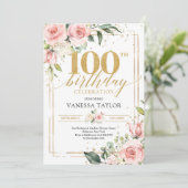 素朴なバラの花のグリーンゴールドフレーム100周年 招待状 (スタンド正面)