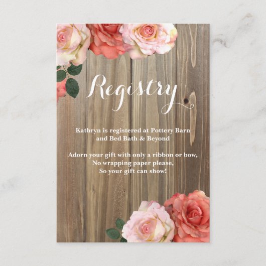 素朴なバラ|のブライダルシャワーの挿入物カード エンクロージャーカード (正面)