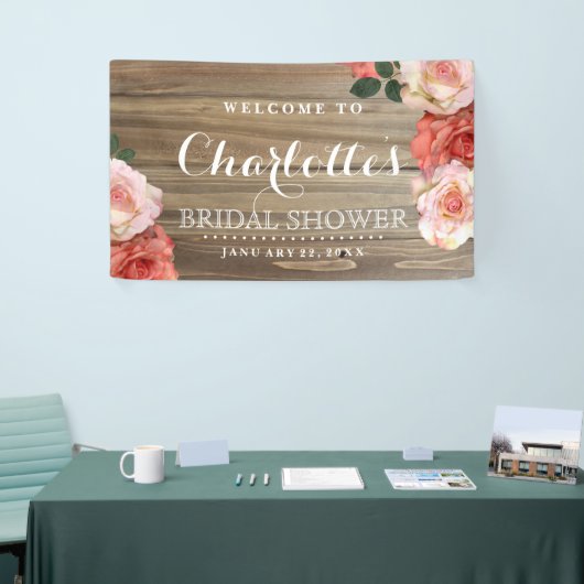 素朴なバラ|のブライダルシャワーの歓迎の旗 横断幕 (トレードショー)