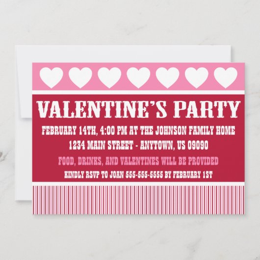 素朴なバレンタインデーパーティーの招待状（ダークレッド） 招待状 (正面)