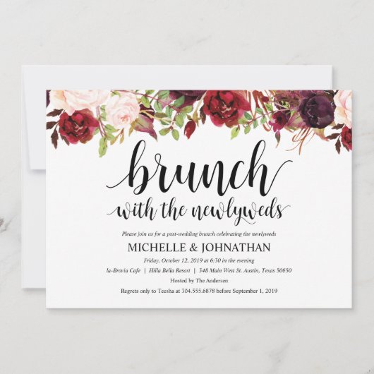 素朴なバーガンディのポストの結婚式のブランチの招待状 招待状 (正面)