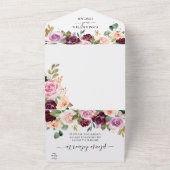 素朴なバーガンディの水彩花とゴールドドロップ オールインワン招待状 (外側)