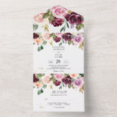 素朴なバーガンディの水彩花とゴールドドロップ オールインワン招待状 (内側)