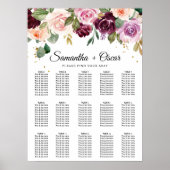 素朴なバーガンディの水彩花とゴールドドロップ ポスター (正面)