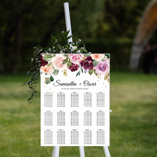 素朴なバーガンディの水彩花とゴールドドロップ ポスター