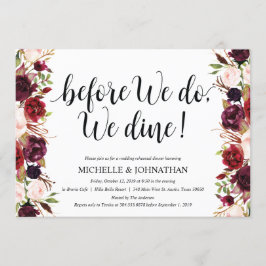 素朴なバーガンディの結婚式のリハーサルの夕食の招待 招待状