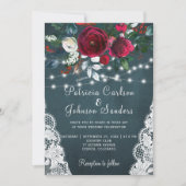 素朴なバーガンディの芍薬の冬のライトレースのウェディング 招待状 (正面)