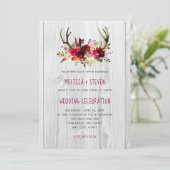 素朴なバーガンディの花の(雄ジカの)枝角の結婚式招待状 招待状 (スタンド正面)