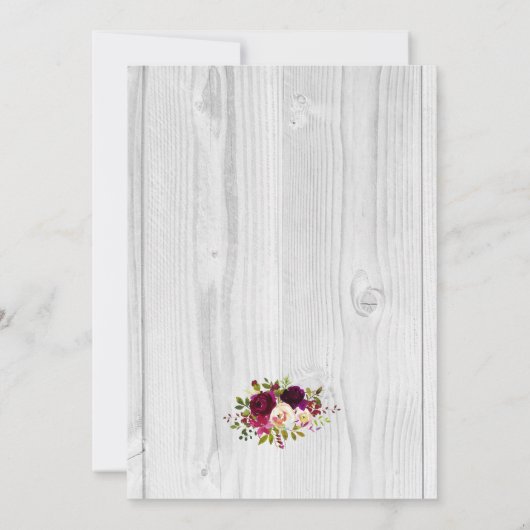 素朴なバーガンディの花の(雄ジカの)枝角の結婚式招待状 招待状 (裏面)