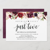 素朴なバーガンディの花を飾った小さな結婚式の招待状 招待状 (正面/裏面)