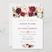 素朴なバーガンディの花柄の結婚式招待状 招待状 (正面)