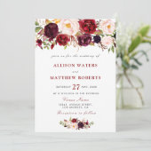 素朴なバーガンディの花柄の結婚式招待状 招待状 (スタンド正面)