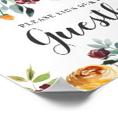 素朴なバーガンディピンクの秋の花の結婚式のゲストブック ポスター (角)