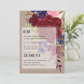 素朴なバーガンディブルーローズの花の結婚式招待状 (スタンド正面)