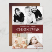 素朴なバーガンディレッドの冬のクリスマス写真コラージュH シーズンカード (正面/裏面)