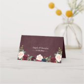 素朴なバーガンディレッドの花柄ホワイトレースのウェディングドレス プレイスカード (裏面)