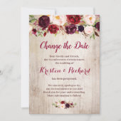 素朴なバーガンディレッドの花柄  日程変更カード 招待状 (正面)