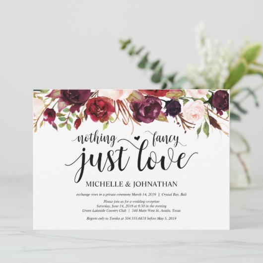 素朴なバーガンディーフラワーのアンテプリフィス披露宴招待状 招待状 (スタンド正面)